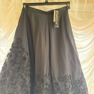 Onyx Charcoal A-Line Skirt with Floral Detail